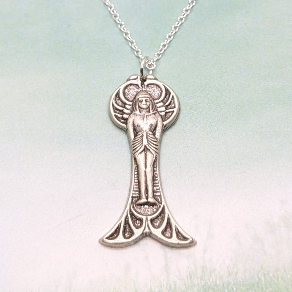 Art Nouveau Egyptian Winged Goddess Silver Necklace